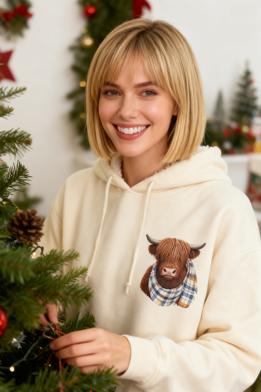 💖SALDI DI NATALE 50% DI SCONTO!!🎁Simpatica felpa con cappuccio foderata in pile Highland Cow🦬2
