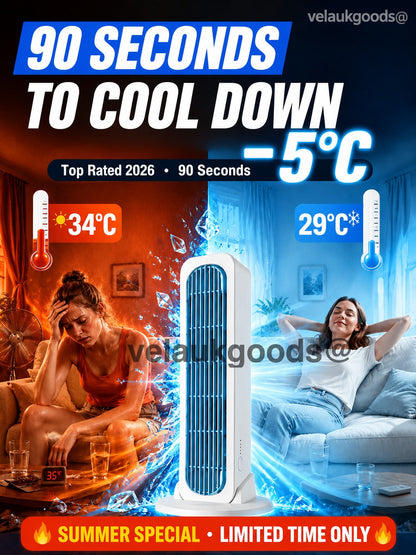 ❄️【Raffredda l'intera stanza in 90 secondi】Ventilatore a torre: un condizionatore che può essere utilizzato sia in posizione verticale che orizzontale