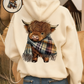 💖SALDI DI NATALE 50% DI SCONTO!!🎁Simpatica felpa con cappuccio foderata in pile Highland Cow🦬2
