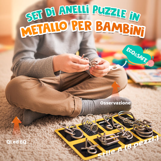Anello puzzle in metallo da otto pezzi versione blu rompicapo