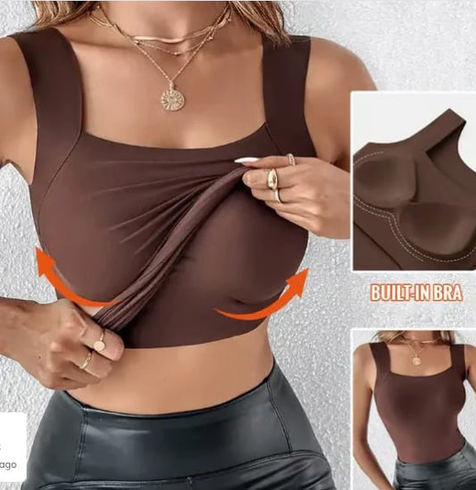 💐Canotte termiche da donna con scollo a U e reggiseno incorporato