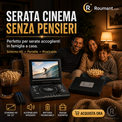 📺 Lettore DVD/EVD portatile HD da 7,8" – Schermo ampio, ricaricabile e compatibile con DVD/CD/USB/SD – Perfetto per casa e in viaggio 🔥 50% DI SCONTO