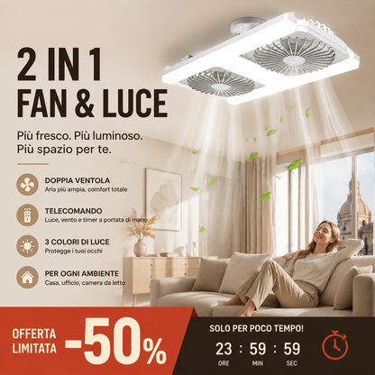 💡⏰ Ultimo Giorno | Ventilatore Soffitto Moderno 2in1 LED -50%