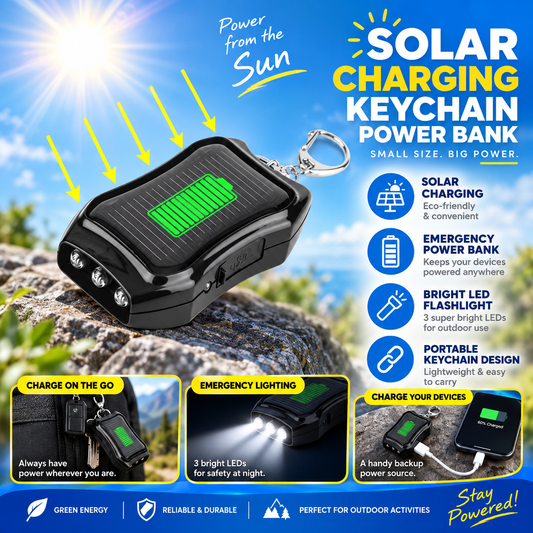 ☀️ 50% DI SCONTO ORA! Power Bank Solare Portatile da 1200mAh con Portachiavi e Torcia LED