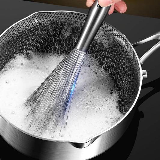 Spazzola flessibile in acciaio inox con manico lungo per la pulizia delle pentole