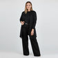 Elegante cardigan lungo, top e pantaloni, set di 3 pezzi