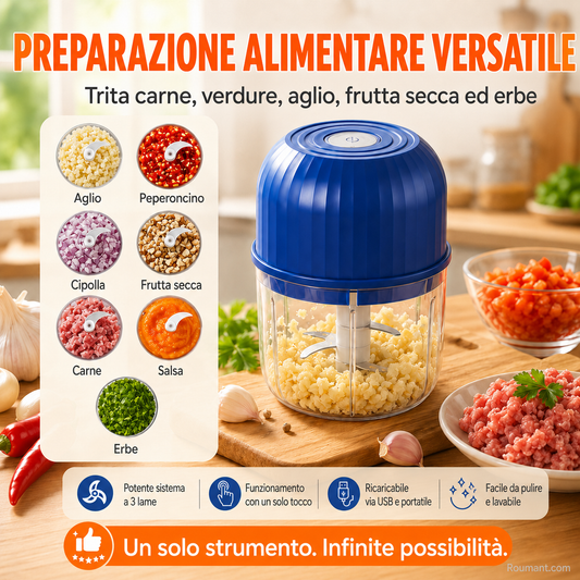 Libertà in Cucina! ✂️ Robot Tritatutto Ricaricabile con 6 Lame | Taglia Carne, Aglio e Verdure in 5 Secondi ⚡