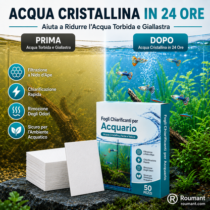 🐠 COMPRATENE 1 E NE AVRAI 1 IN OMAGGIO! ✨ FOGLIETTI CHIARIFICANTI PER ACQUARI - Acqua cristallina in 24 ore, eliminano odori e impurità, sicuri per tutti i pesci e le piante 🌿🔮