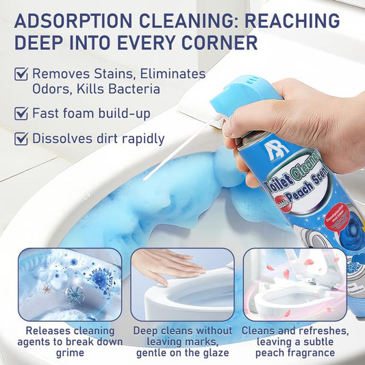 Detergente schiumoso per WC: si espande per pulire gli angoli difficili da raggiungere, elimina macchie e odori e lascia un leggero profumo di pesca.