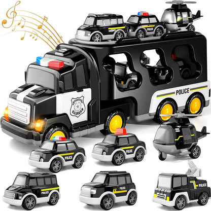 Giocattoli camion della polizia Bambini 7 in 1 Camion Giocattolo a frizione Regali di Natale e compleanno per bambini e bambine dai 3 ai 5 anni