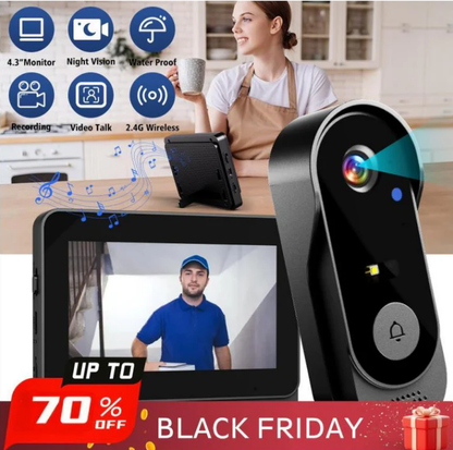 Campanello wireless con videocamera: 1080P, angolo di 170°, schermo da 4,3 pollici, impermeabile per esterni IPX65, visione notturna
