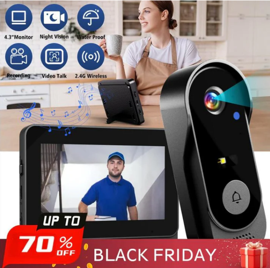 Campanello wireless con videocamera: 1080P, angolo di 170°, schermo da 4,3 pollici, impermeabile per esterni IPX65, visione notturna