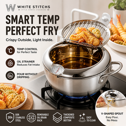 🍤 SCONTO DEL 50% A TEMPO LIMITATO! ⚡ Friggitrice per tempura in acciaio inossidabile – Termometro, griglia di sgocciolamento, corpo profondo ✨