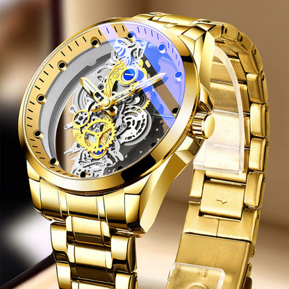 ⌚ Orologio Skeleton bifacciale uomo ⚙️ • Cassa 40 mm, quadrante trasparente, lancette luminescenti, 3 ATM 💧 e cinturino acciaio o pelle ✨