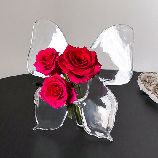 Vaso decorativo trasparente ispirato alle farfall
