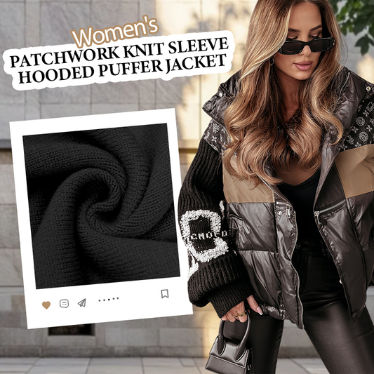 Giacca da donna con cappuccio e maniche in maglia patchwor