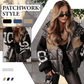 Giacca da donna con cappuccio e maniche in maglia patchwor