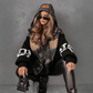 Giacca da donna con cappuccio e maniche in maglia patchwor
