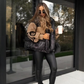 Giacca da donna con cappuccio e maniche in maglia patchwor