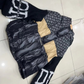 Giacca da donna con cappuccio e maniche in maglia patchwor