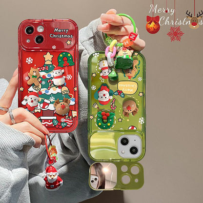 Custodia a specchio flip con pendente a forma di albero di Natale per iPhone