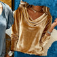 Top donna con scollo a drappeggio e maniche lungh