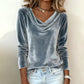 Top donna con scollo a drappeggio e maniche lungh