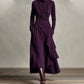 Elegante abito lungo drappeggiato asimmetrico con collo alto da donn