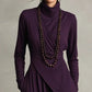 Elegante abito lungo drappeggiato asimmetrico con collo alto da donn