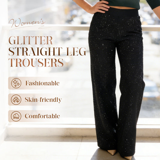Pantaloni a vita alta con gamba dritta e glitter