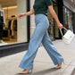 Pantaloni a vita alta con gamba dritta e glitter