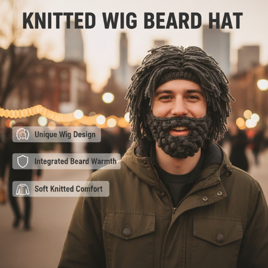 Cappello in maglia con parrucca e barba