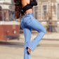 Jeans a Zampa a Vita Alta Elasticizzati