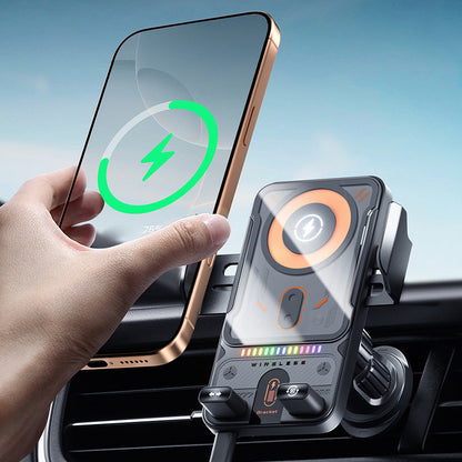 Supporto per telefono auto 2 in 1 con rotazione automatica e caricatore wireless