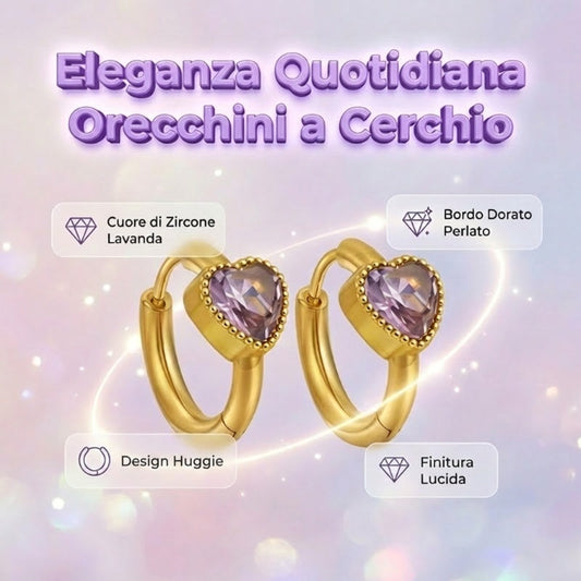 Orecchini huggie a cerchio dorati con zircone a cuore