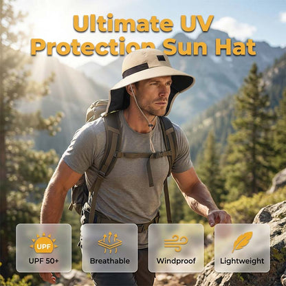 🌞🏕️Cappello da sole a tesa larga con protezione per il collo, fattore di protezione solare (UPF) 50+