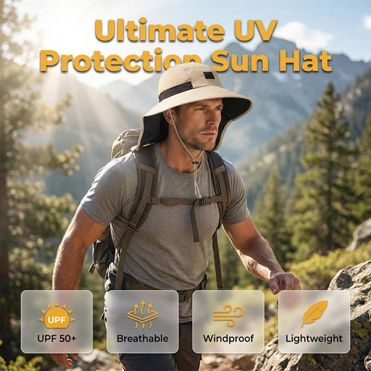 🌞🏕️Cappello da sole a tesa larga con protezione per il collo, fattore di protezione solare (UPF) 50+