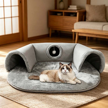 Lettino a tunnel per gatti 2 in 1 in peluche