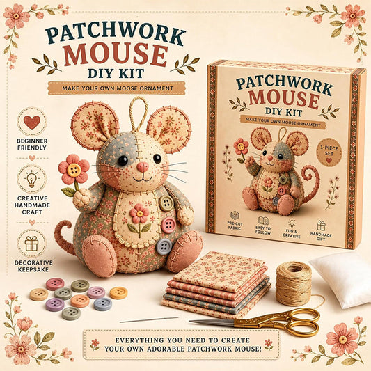 Kit da cucito artigianale con topolino di peluche in stile vintage