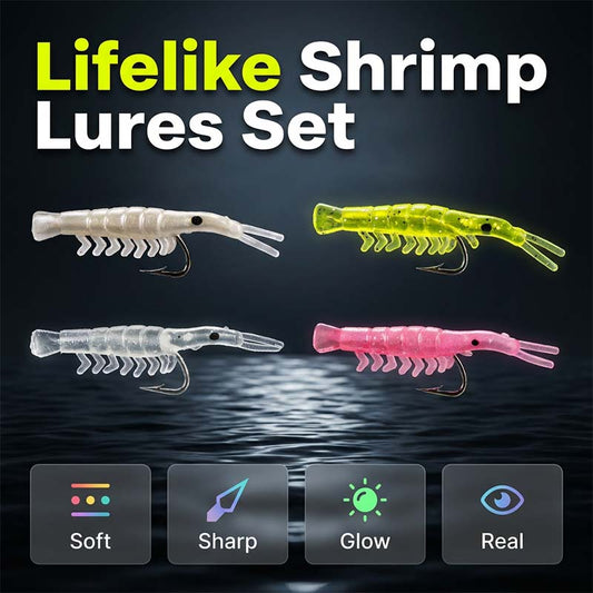 🦐 Set da 50 esche a gamberetto realistiche con ami – pronte all’uso per una pesca da record! 🎣✨