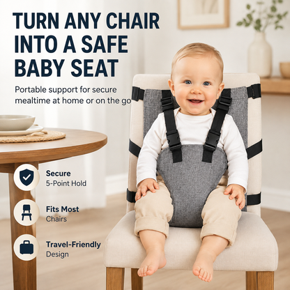 👶 Cintura di Sicurezza Portatile per Seggiolone – Imbracatura a 5 Punti | Tessuto Oxford Lavabile | Regolabile | Compatta per Viaggi ✅🍼