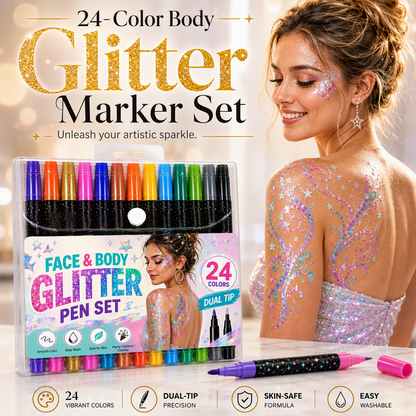 Set di 24 pennarelli glitterati per viso e corpo con doppia punta