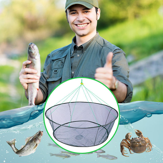 Rete da pesca portatile, pieghevole, da lanciare a mano, con corda