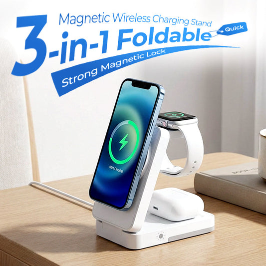 💯⚡Supporto di ricarica magnetico pieghevole 3-in-1 per dispositivi di uso quotidiano