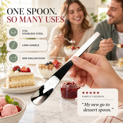 Cucchiaio da dessert in acciaio inossidabile con manico lungo ed ergonomico