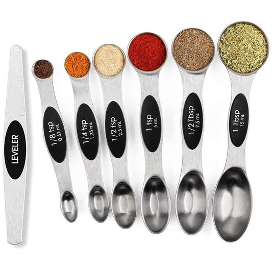 Set da 7 cucchiai magnetici in acciaio inossidabile con livella per la pasticceria, utensili da cucina e accessori impilabili in metallo per le spezie, misurini e bicchieri dosatori