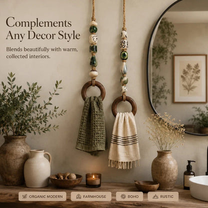 🔥 Offerta Speciale – Appendiasciugamani Decorativo con Perline in Ceramica e Anello in Legno