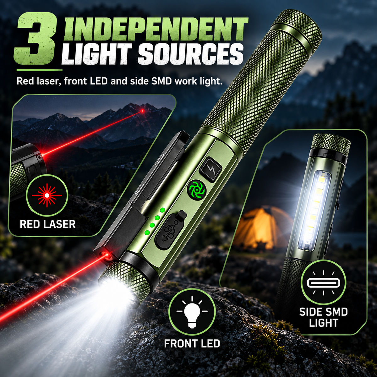 Penlight LED con Laser Rosso e Base Magnetica