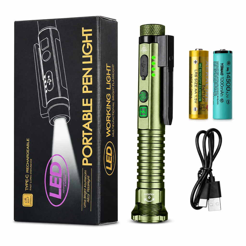 Penlight LED con Laser Rosso e Base Magnetica