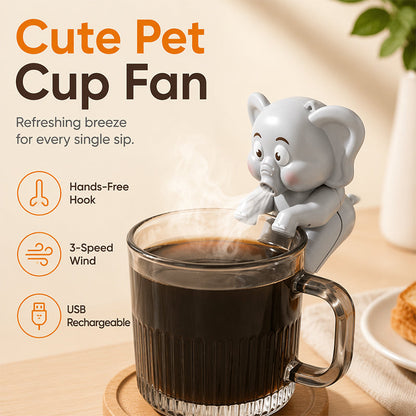 Mini ventilatore da tazza a forma di animaletto – 3 velocità, ricaricabile USB con gancio